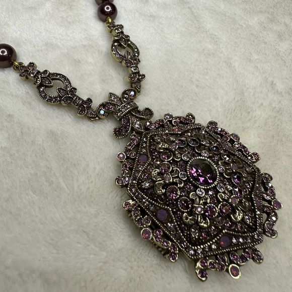 Heidi Daus Purple Beaded and Crystal Locket Chocker - Picture 2 of 6